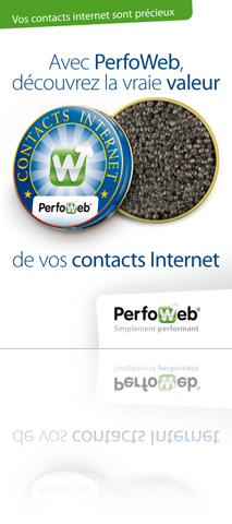 <br />Perfoweb (outil de gestion de prospects) : conception graphique / panneau stand