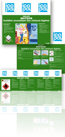 <br />Siplast-Ecopal (produits de couverture et d'�tanch�it�) : mise en pages, ex� des packagings